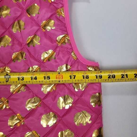 Simply Southern Pink Puffer Vest with Gold Elephant Pattern Size Medium - Picture 16 of 16
